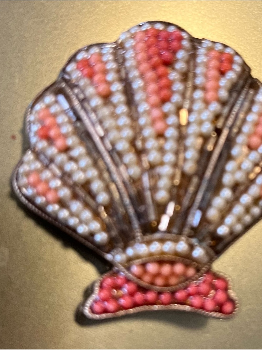 Seashell Beaded Brooch - Pink and Ivory Accent